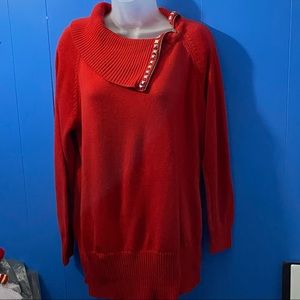 Women’s Red Cowl Neck With Zipper Sweater Top.